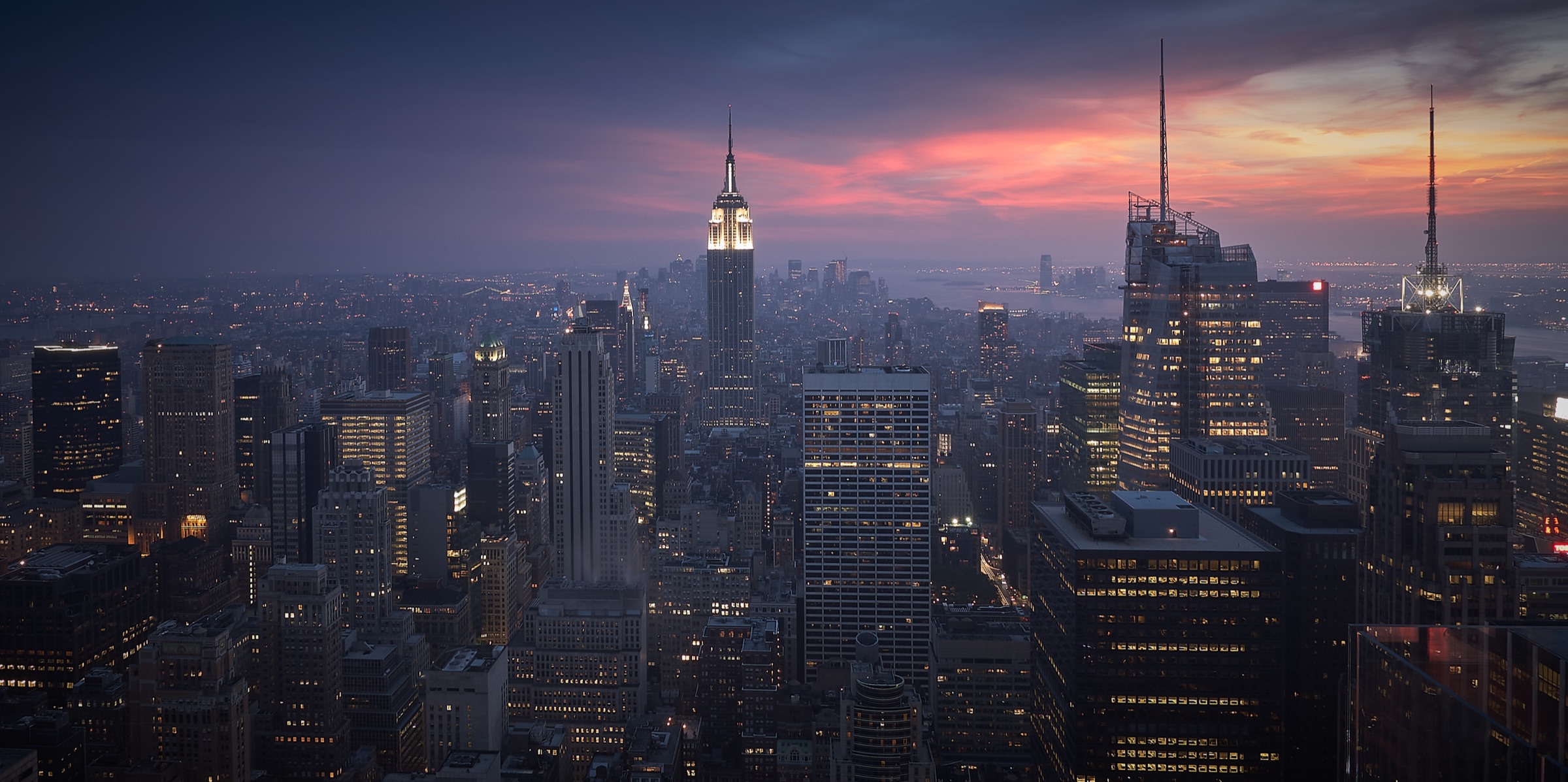 City skyline at dusk